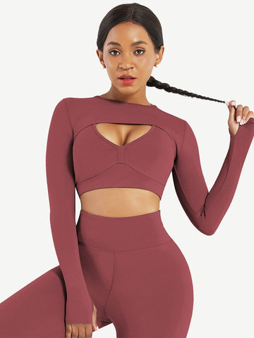 Round Collar Long Sleeve Crop Top For Running (Only Tops)