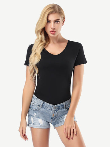 Clearance Sale Short Sleeve T-Shirt V Neck Comfortable Skinny Solid Color Loose Top