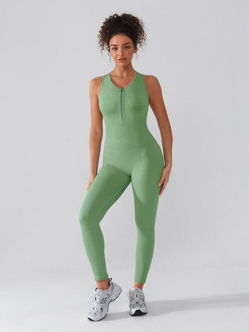 Seamless Zip Front Full-Length Racerback 2-in-1 Sport Shaping Jumpsuit