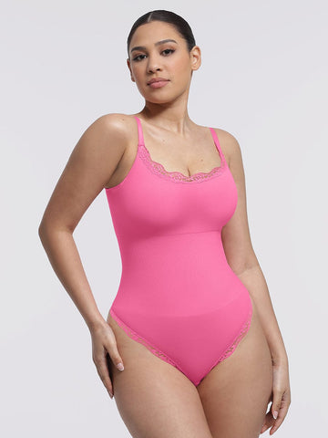Seamless lace Cami Waist Abdomen Shaping Thong Bodysuit