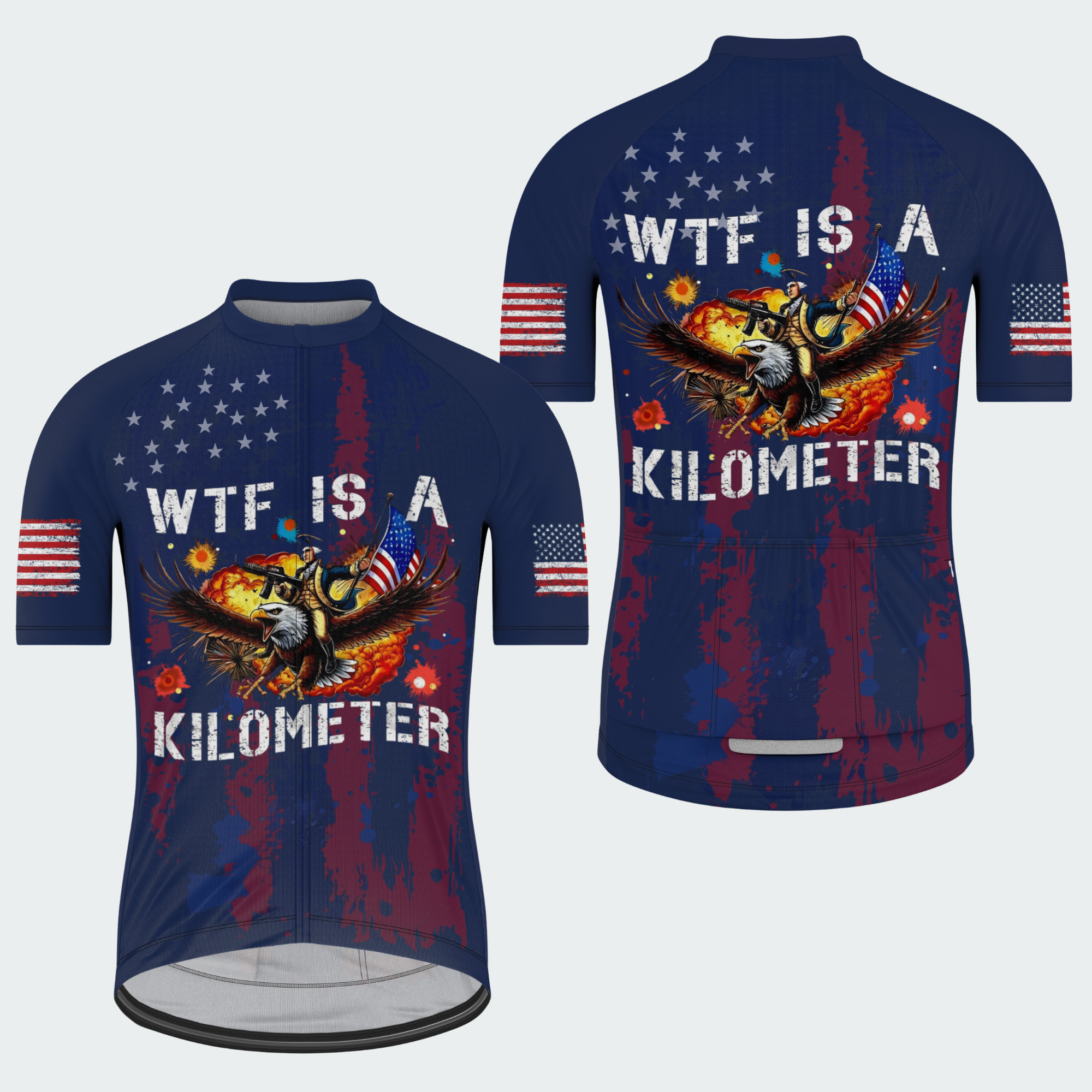 Men’s American Pride WTF Is a Kilometer Funny Patriotic Cycling Jersey