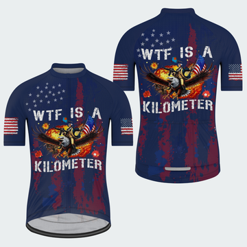 Men’s American Pride WTF Is a Kilometer Funny Patriotic Cycling Jersey
