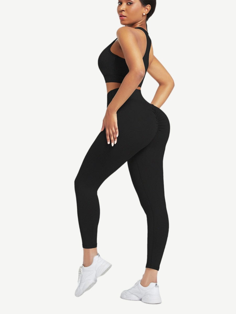 Racerback High Waist Pockets Sports Suit Breathable