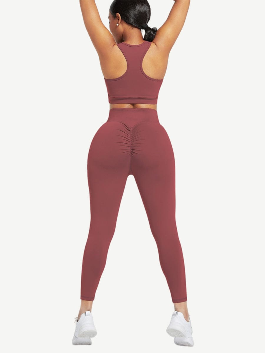 Racerback High Waist Pockets Sports Suit Breathable