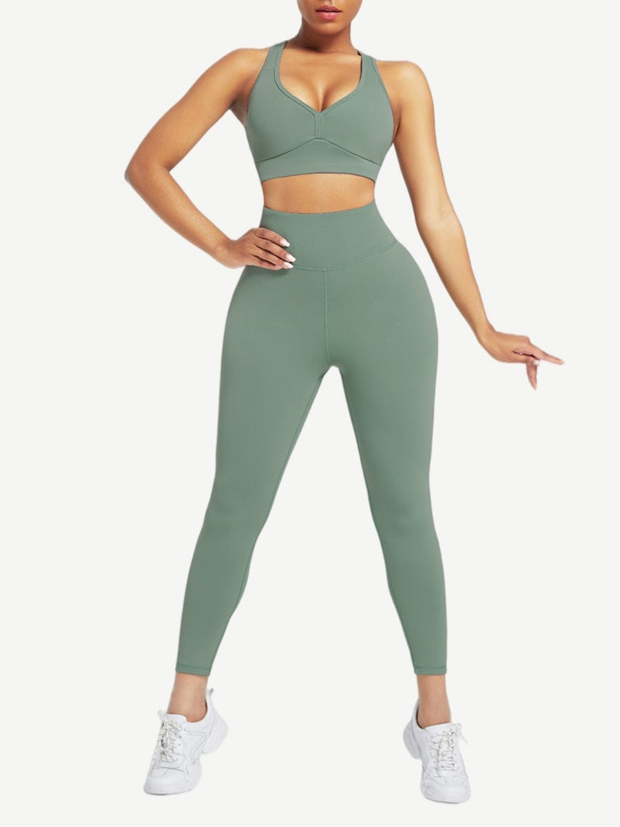 Racerback High Waist Pockets Sports Suit Breathable