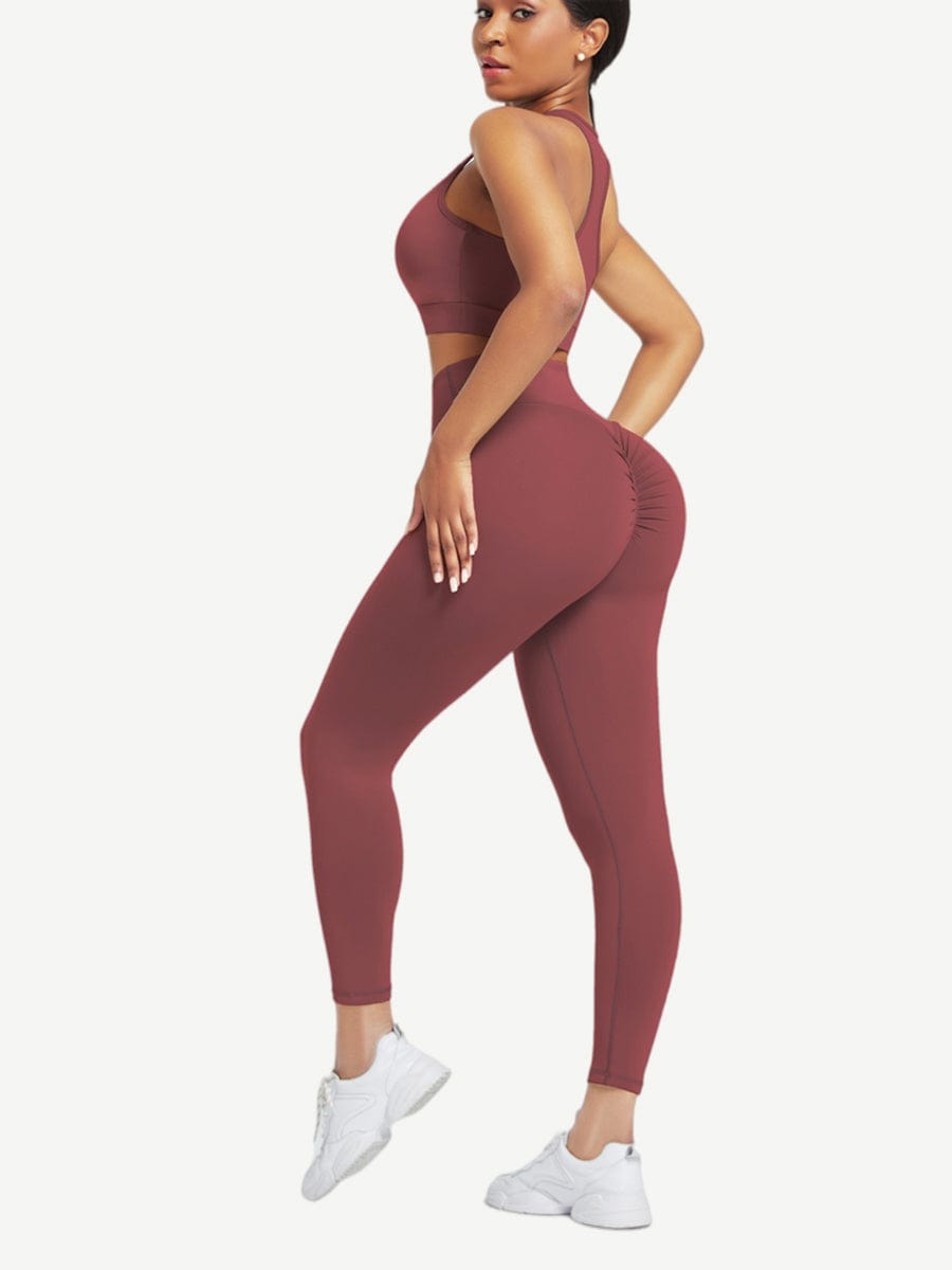 Racerback High Waist Pockets Sports Suit Breathable