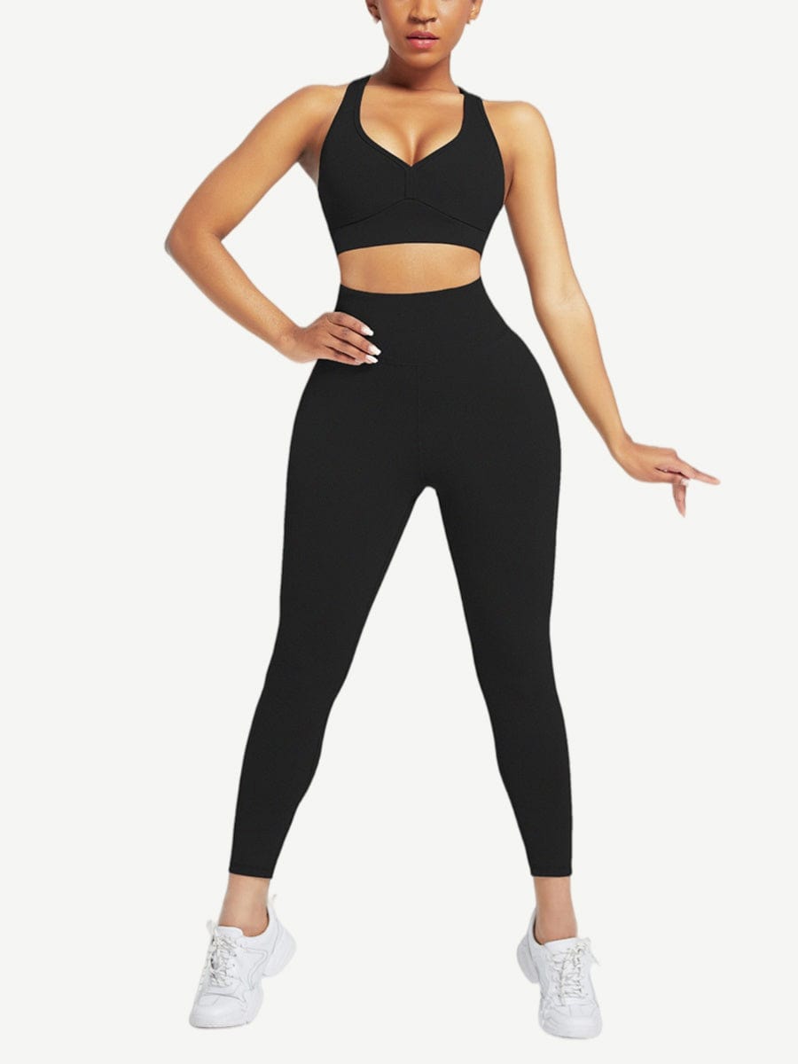 Racerback High Waist Pockets Sports Suit Breathable