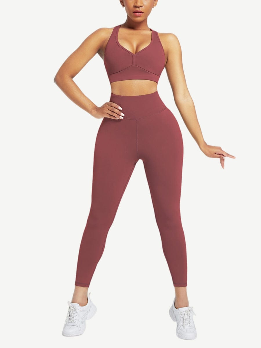Racerback High Waist Pockets Sports Suit Breathable