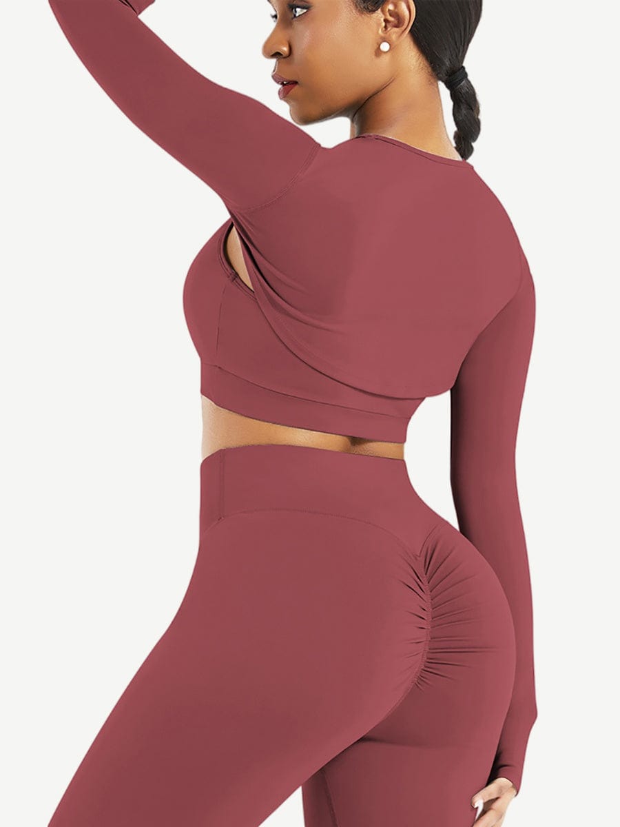 Round Collar Long Sleeve Crop Top For Running (Only Tops)