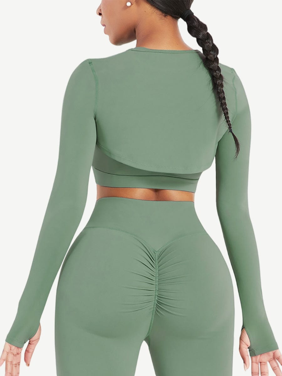 Round Collar Long Sleeve Crop Top For Running (Only Tops)