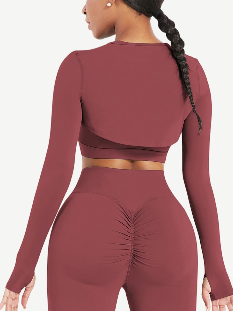 Round Collar Long Sleeve Crop Top For Running (Only Tops)