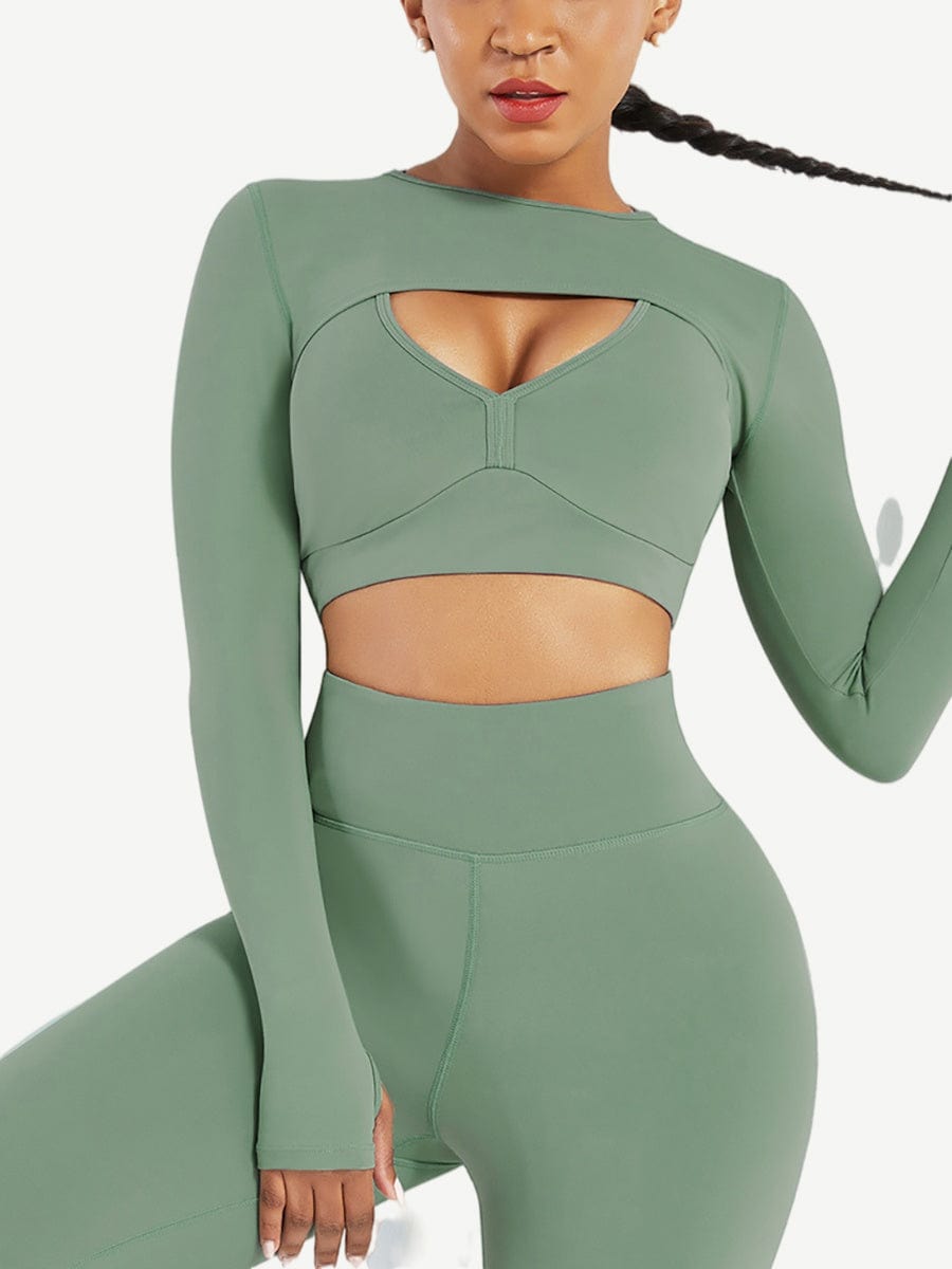 Round Collar Long Sleeve Crop Top For Running (Only Tops)