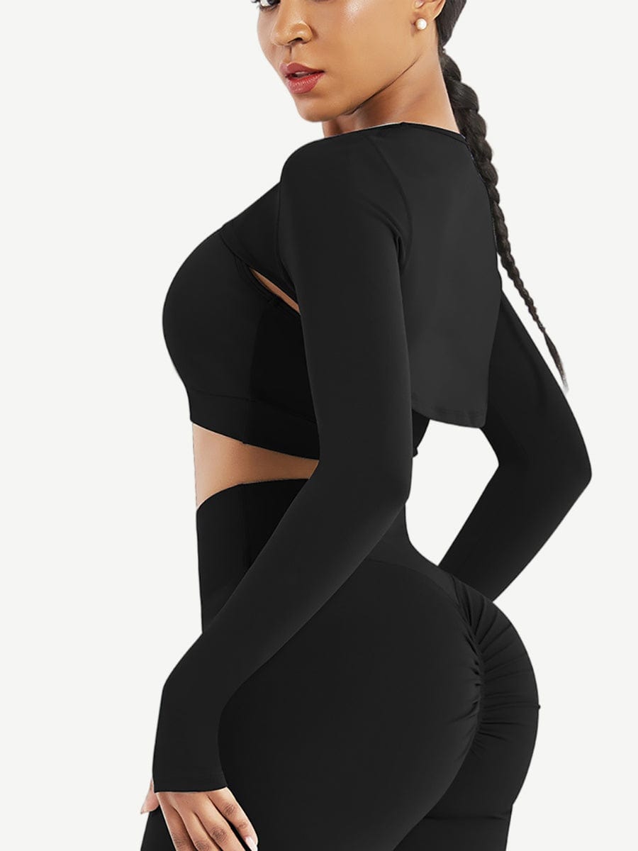 Round Collar Long Sleeve Crop Top For Running (Only Tops)