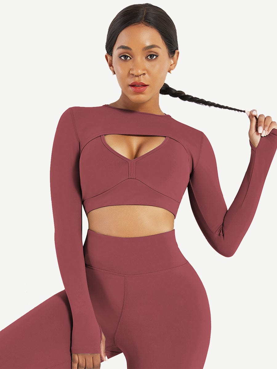Round Collar Long Sleeve Crop Top For Running (Only Tops)
