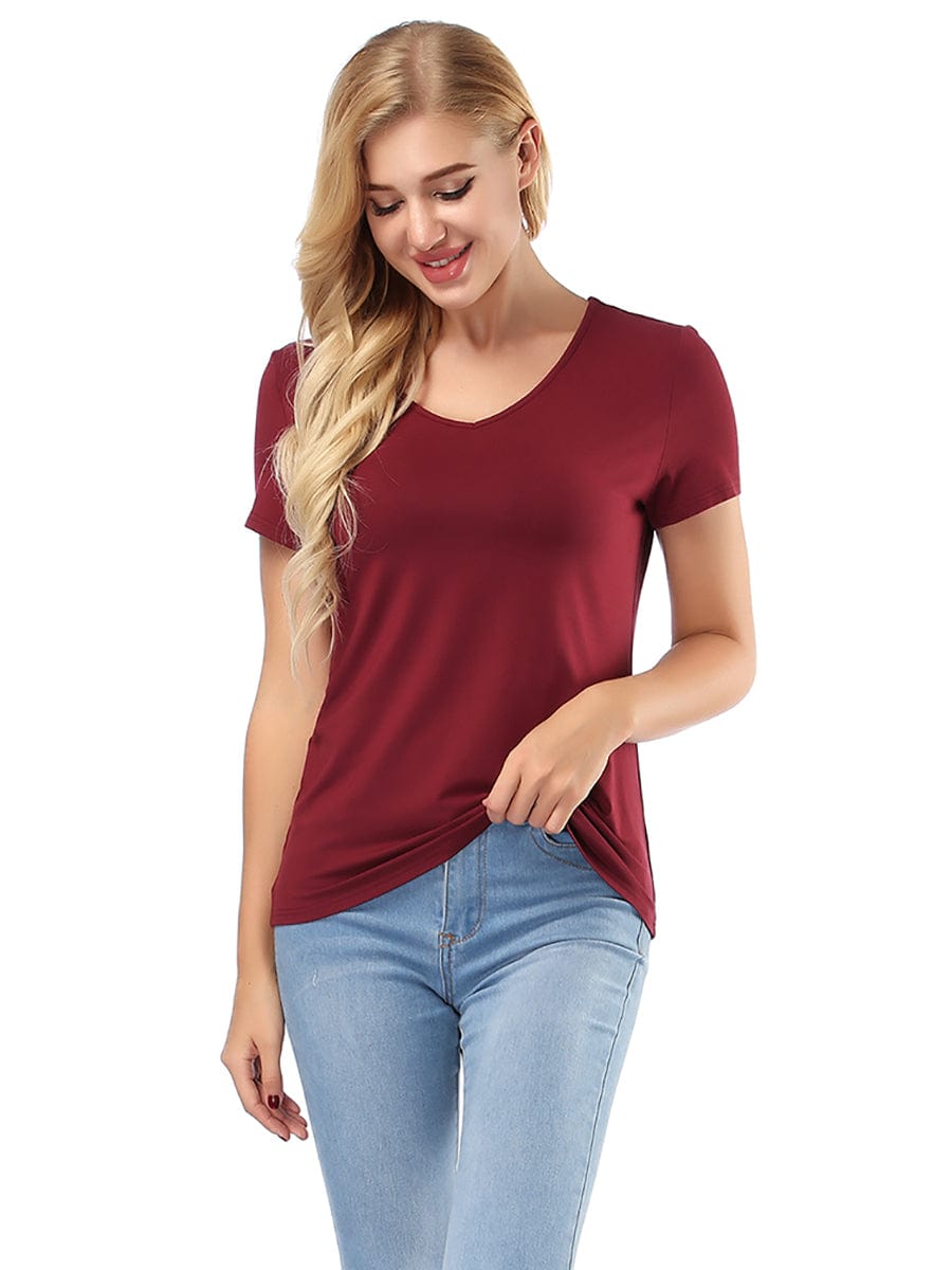 Clearance Sale Short Sleeve T-Shirt V Neck Comfortable Skinny Solid Color Loose Top