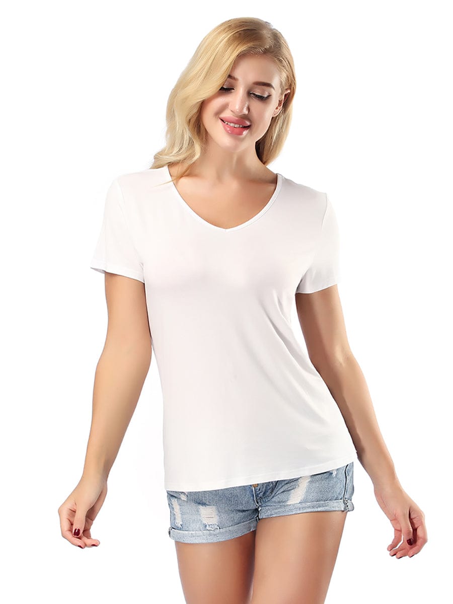 Clearance Sale Short Sleeve T-Shirt V Neck Comfortable Skinny Solid Color Loose Top