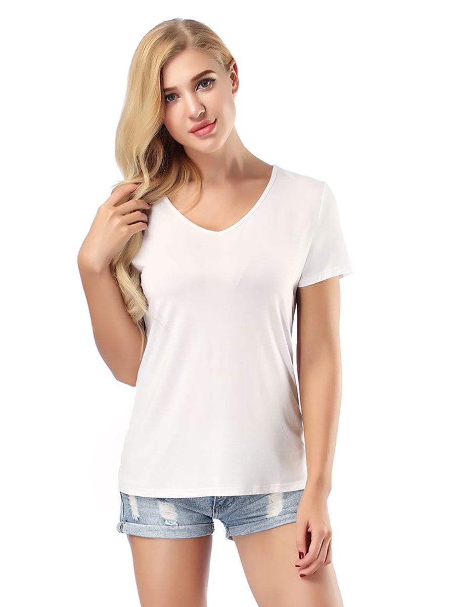 Clearance Sale Short Sleeve T-Shirt V Neck Comfortable Skinny Solid Color Loose Top