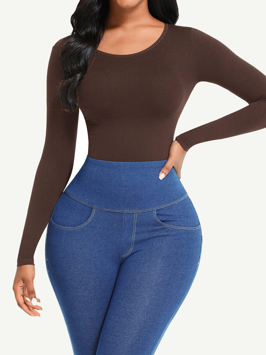 Seamless Bodysuit Long Sleeve Slim Corset Shapewear Bodysuit