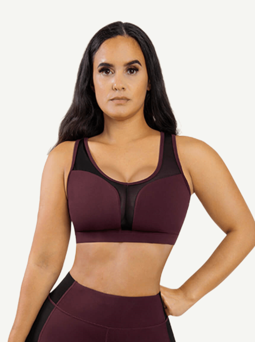 Sports Bra With Vest Bra Design And Front Tulle Stitching