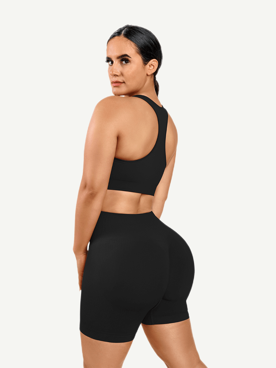 🌿Eco-friendly Sexy V Neck Seamless Sportswear Biker Shorts Set