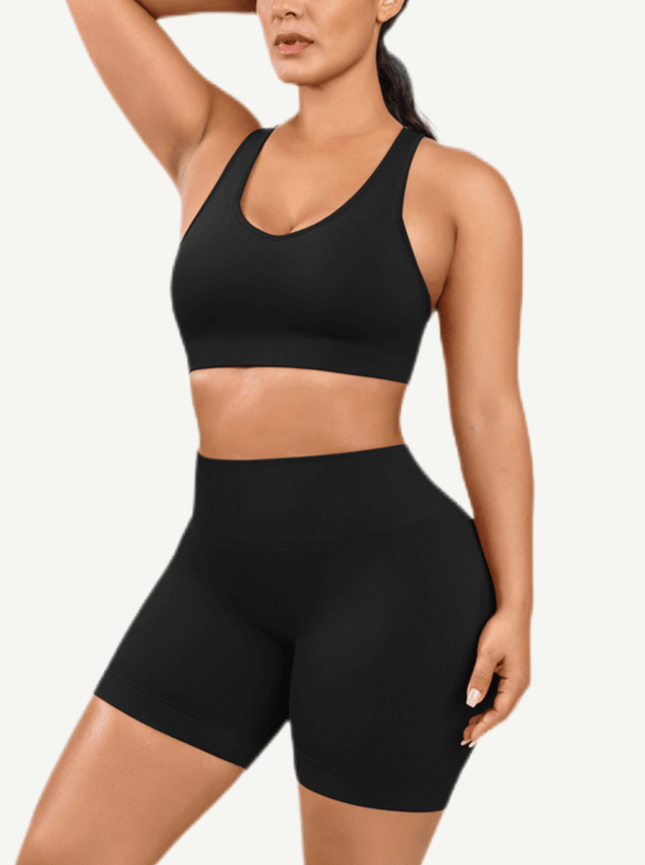 🌿Eco-friendly Sexy V Neck Seamless Sportswear Biker Shorts Set