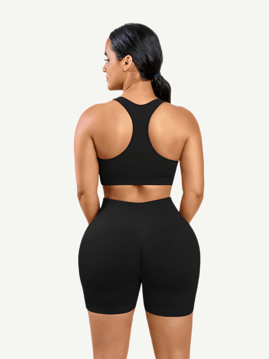 🌿Eco-friendly Sexy V Neck Seamless Sportswear Biker Shorts Set