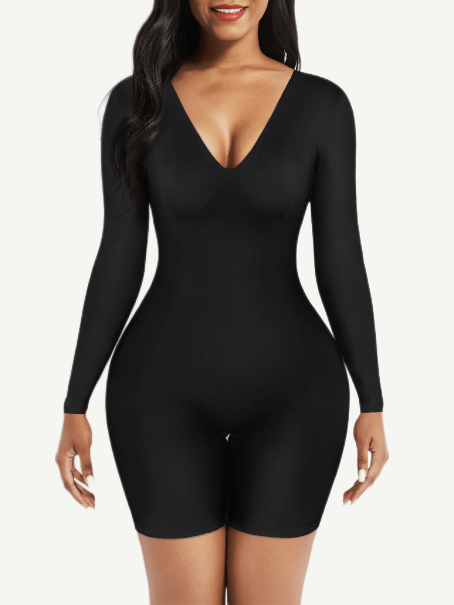 Full Body Deep V-Neckline Mid-Thigh Tummy Control Shapewear