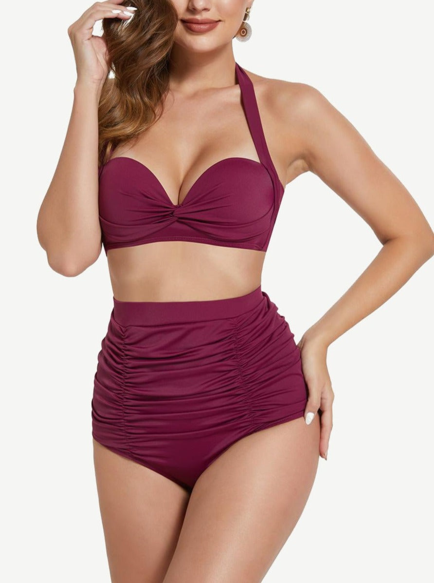 High Waist Abdominal Pleating Swimming Pants