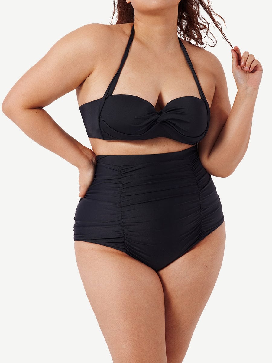 High Waist Abdominal Pleating Swimming Pants