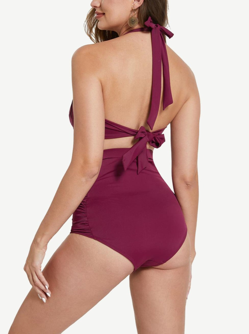 High Waist Abdominal Pleating Swimming Pants
