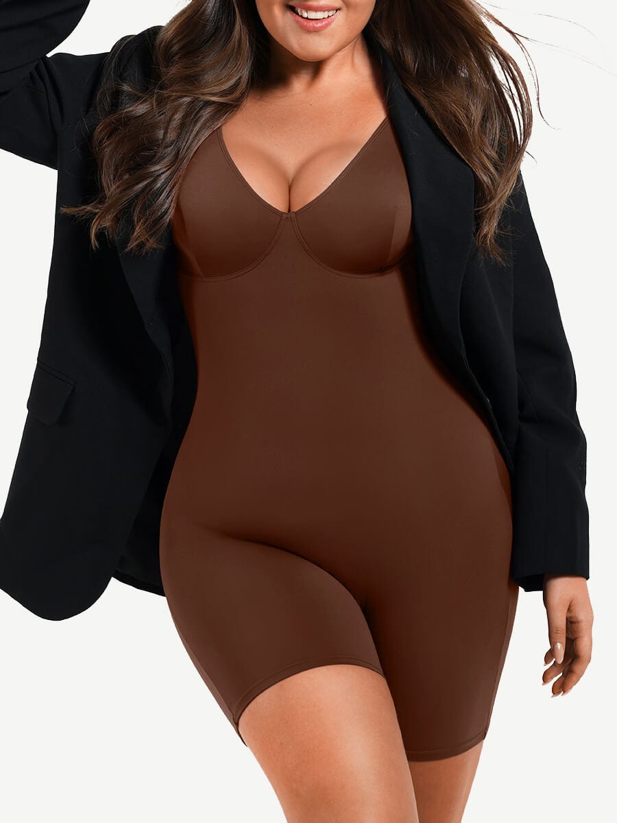 Full Body Deep V-Neckline Mid-Thigh Tummy Control Shapewear