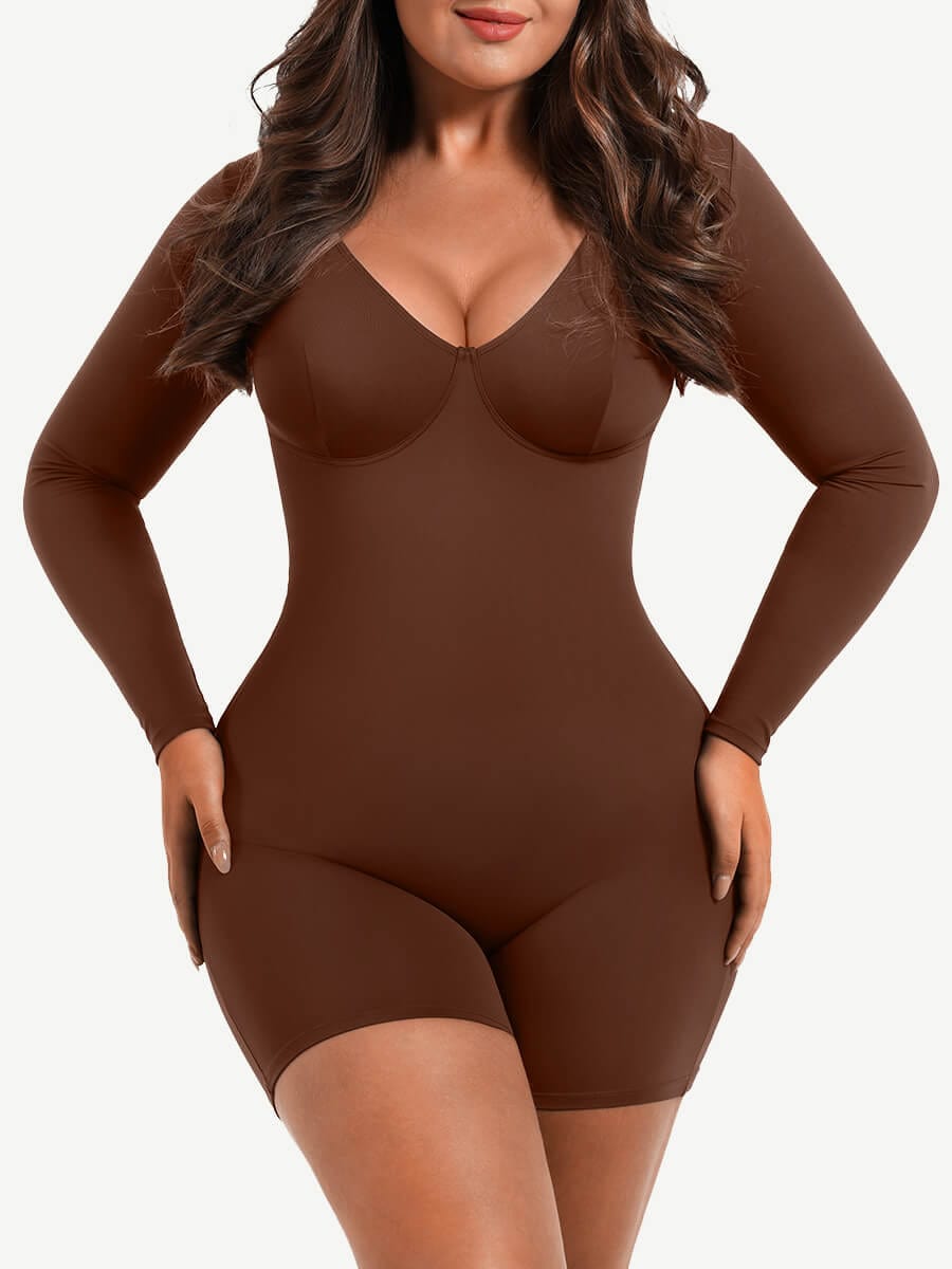 Full Body Deep V-Neckline Mid-Thigh Tummy Control Shapewear