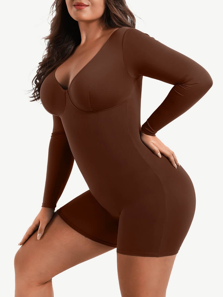 Full Body Deep V-Neckline Mid-Thigh Tummy Control Shapewear