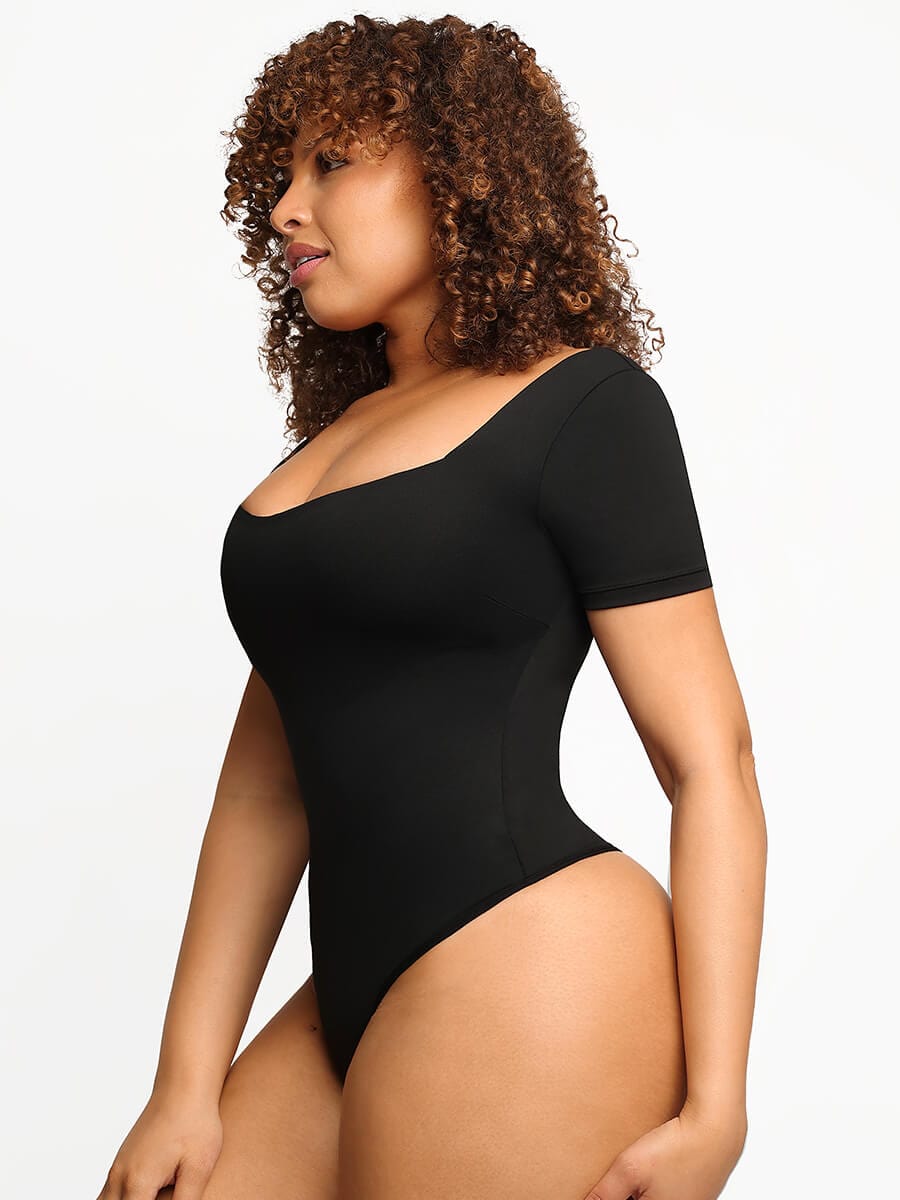 Square-Neck Short-Sleeve Tummy control Bodysuit