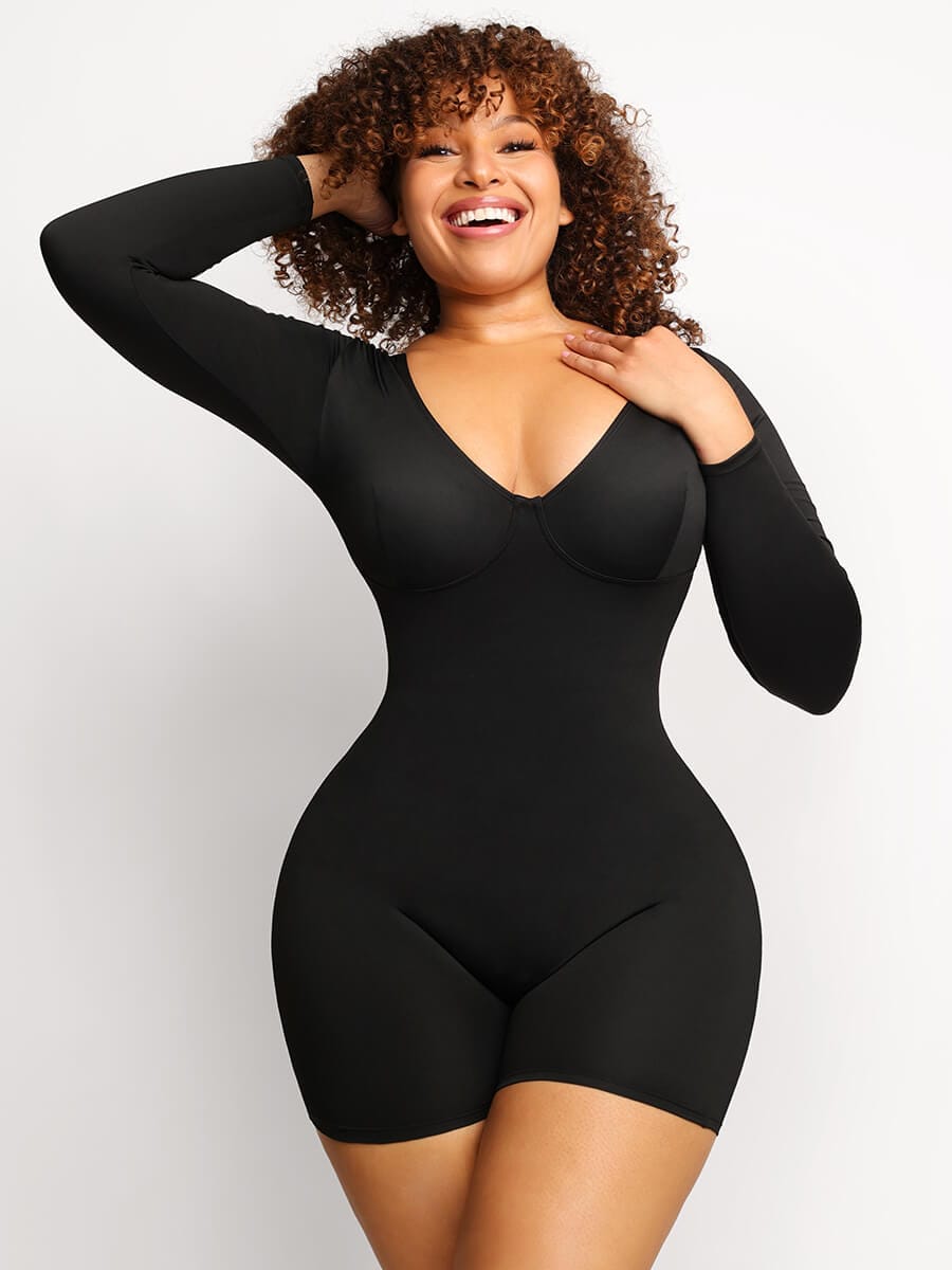 Full Body Deep V-Neckline Mid-Thigh Tummy Control Shapewear