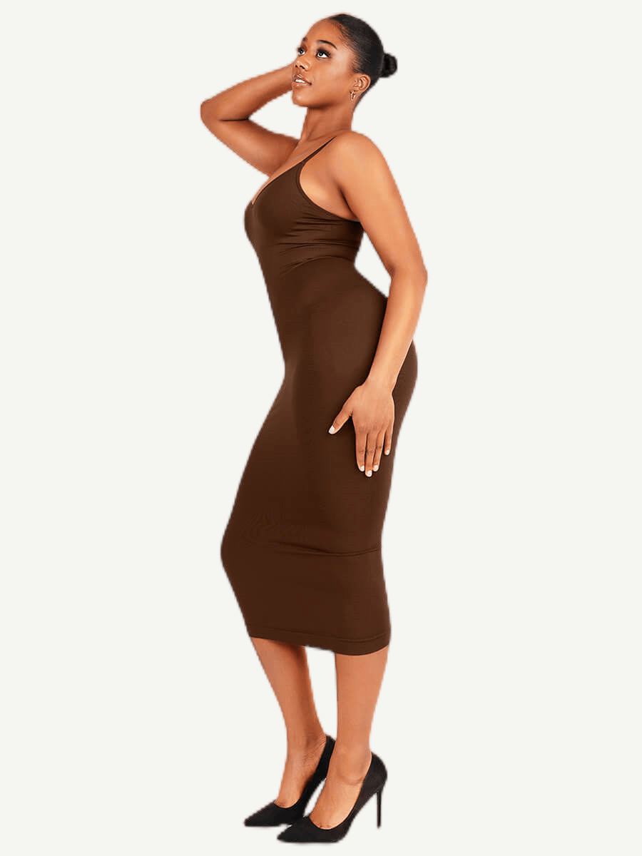 🌿Eco-friendly Spaghetti Strap V-neck Snatched Seamless Shaper Dress
