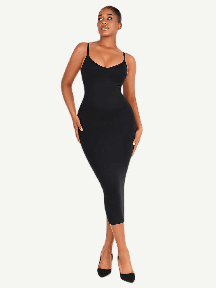 🌿Eco-friendly Spaghetti Strap V-neck Snatched Seamless Shaper Dress