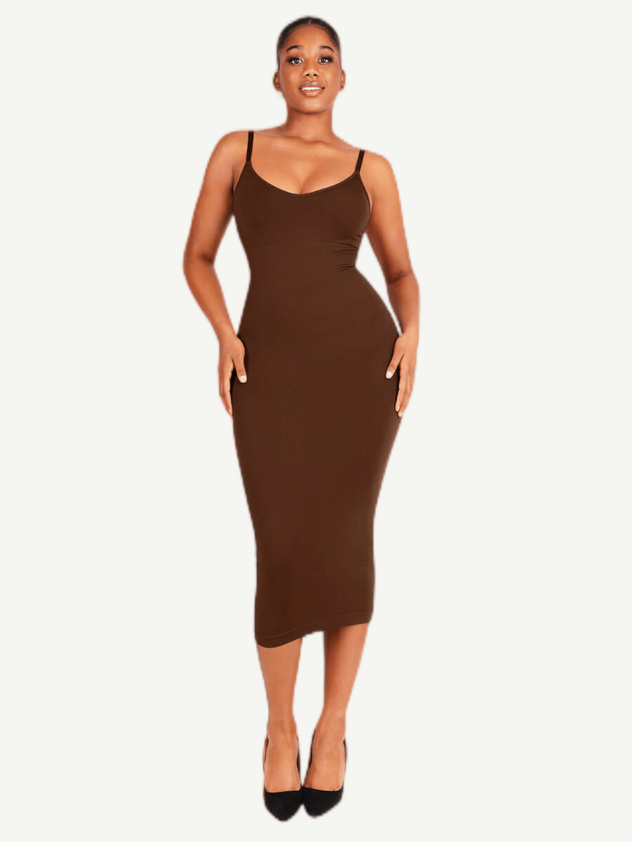 🌿Eco-friendly Spaghetti Strap V-neck Snatched Seamless Shaper Dress