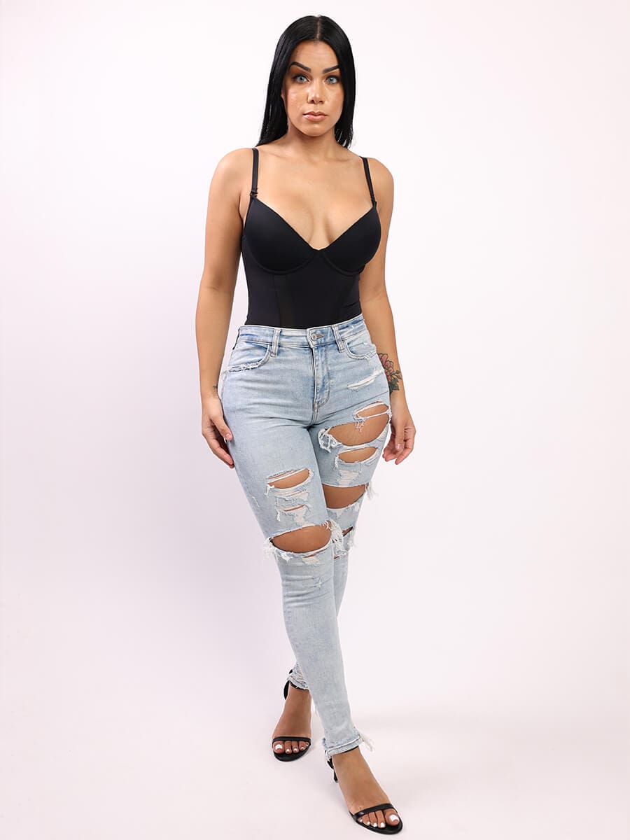One-Piece Bodysuit Back Large U-shaped Design with 3/4 Cup