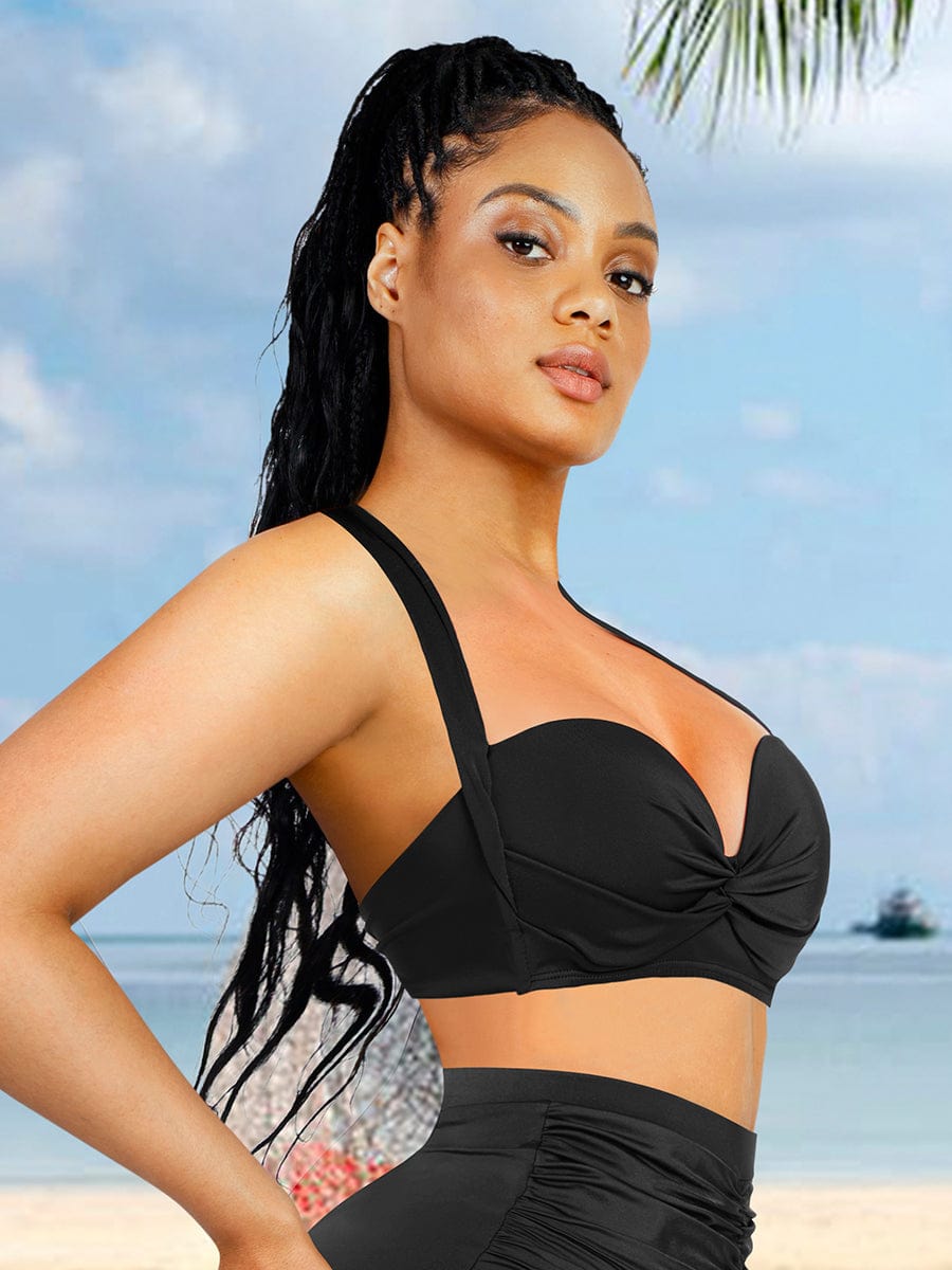 Tankini Top With Strappy Detail And Bra Twist Knot Design