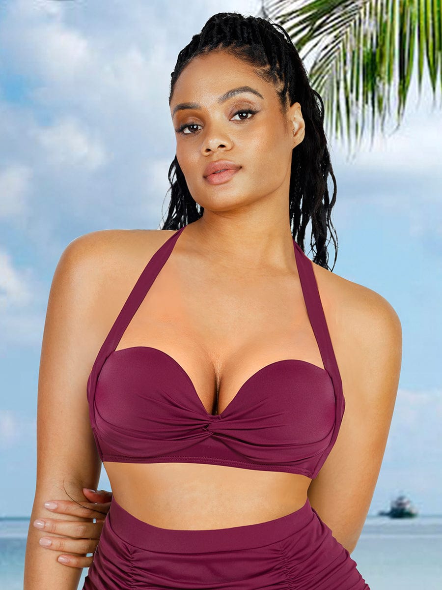 Tankini Top With Strappy Detail And Bra Twist Knot Design
