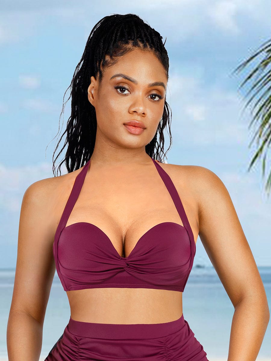 Tankini Top With Strappy Detail And Bra Twist Knot Design