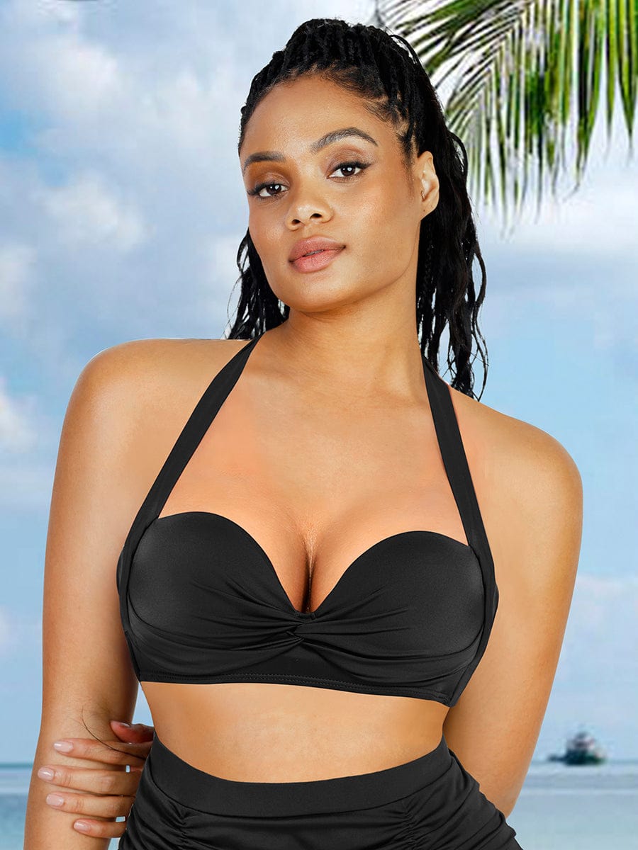 Tankini Top With Strappy Detail And Bra Twist Knot Design