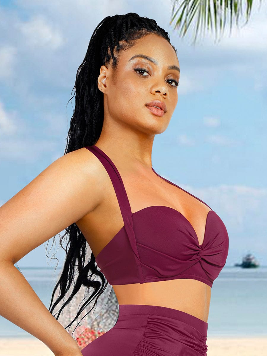 Tankini Top With Strappy Detail And Bra Twist Knot Design