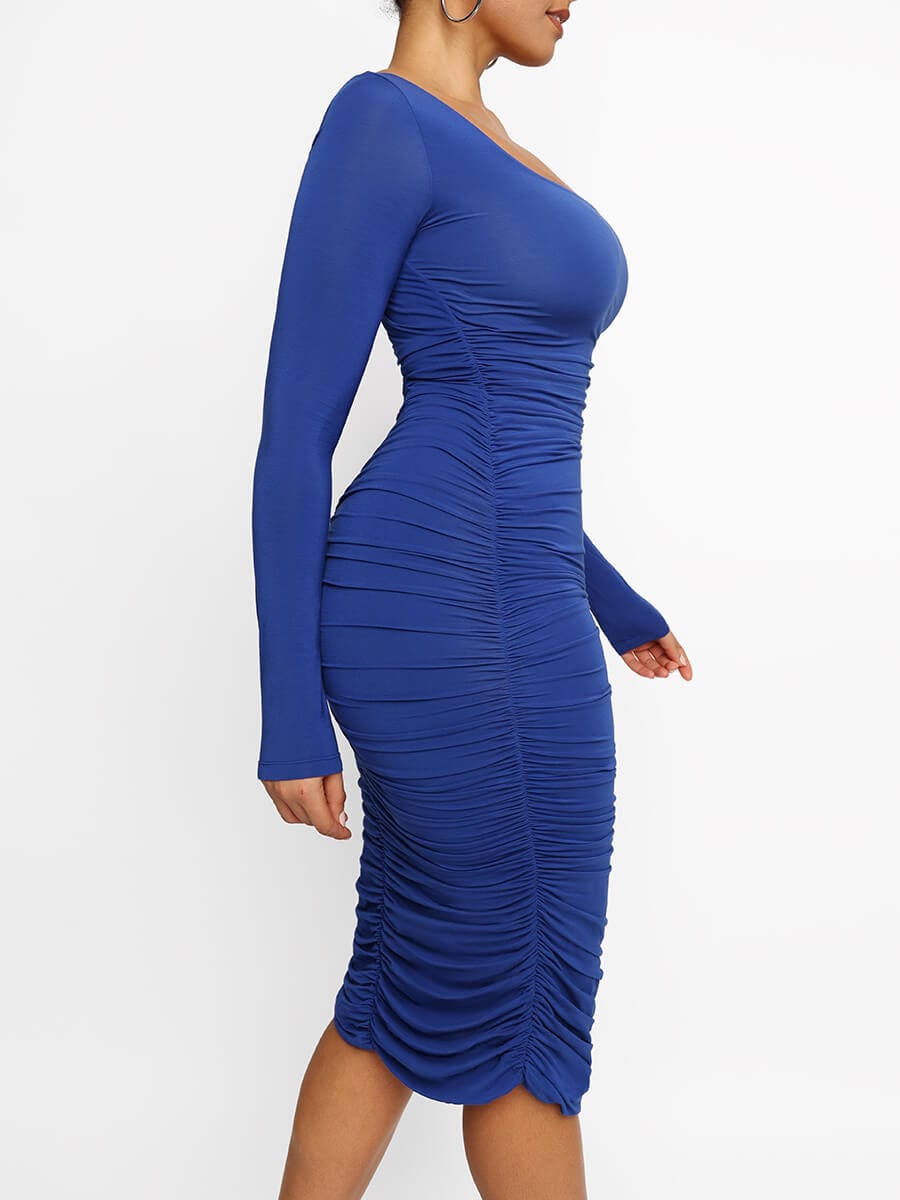 Square-neck Long-sleeve Bodycon Bulit-in Shapewear Dress