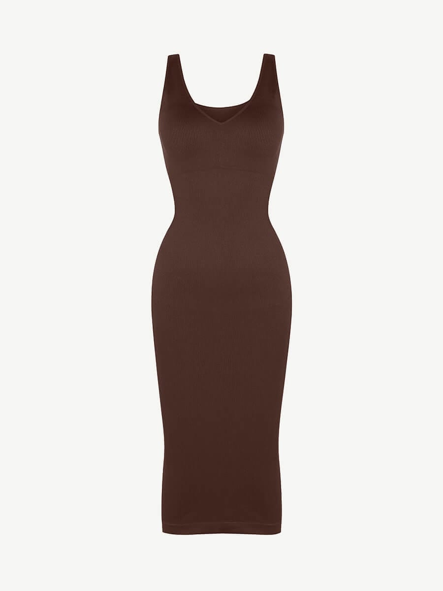 🌿 Eco-friendly Seamless Deep V-neck Waist Trimming Shaping Dress with Removable Pads