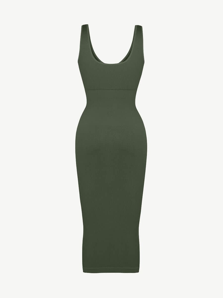 🌿 Eco-friendly Seamless Deep V-neck Waist Trimming Shaping Dress with Removable Pads