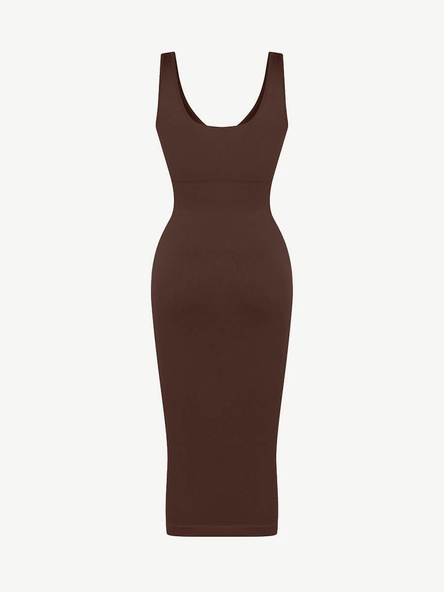 🌿 Eco-friendly Seamless Deep V-neck Waist Trimming Shaping Dress with Removable Pads