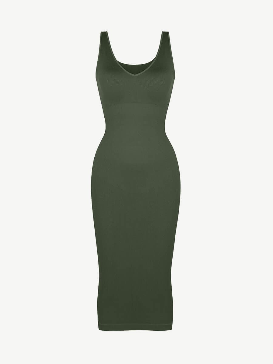 🌿 Eco-friendly Seamless Deep V-neck Waist Trimming Shaping Dress with Removable Pads