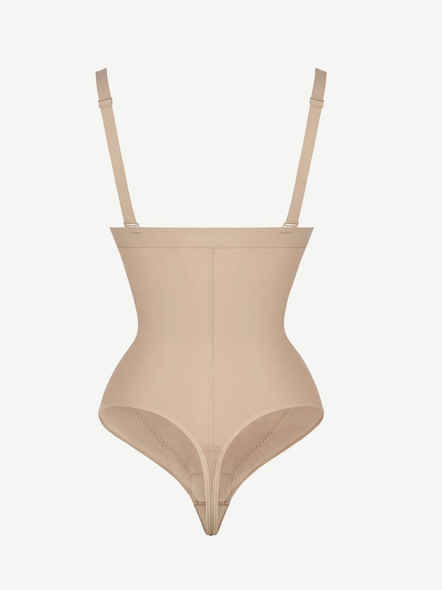 High-Waist Bodysuit Thong Panty Shapewear with Straps Plus Size